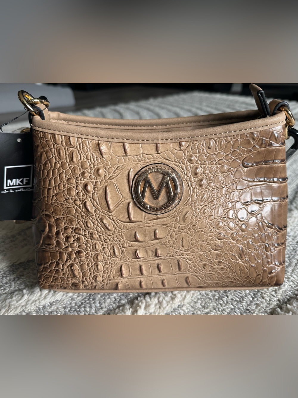MKF Tan Croc-Embossed Women's Shoulder Bag
